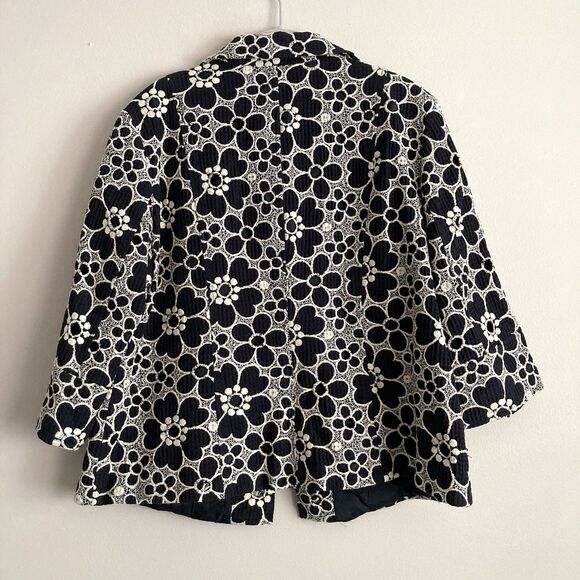 Lafayette 148 Navy Ivory White Floral Embroidered Eyelet Blazer Jacket Size 14 - Picture 7 of 10